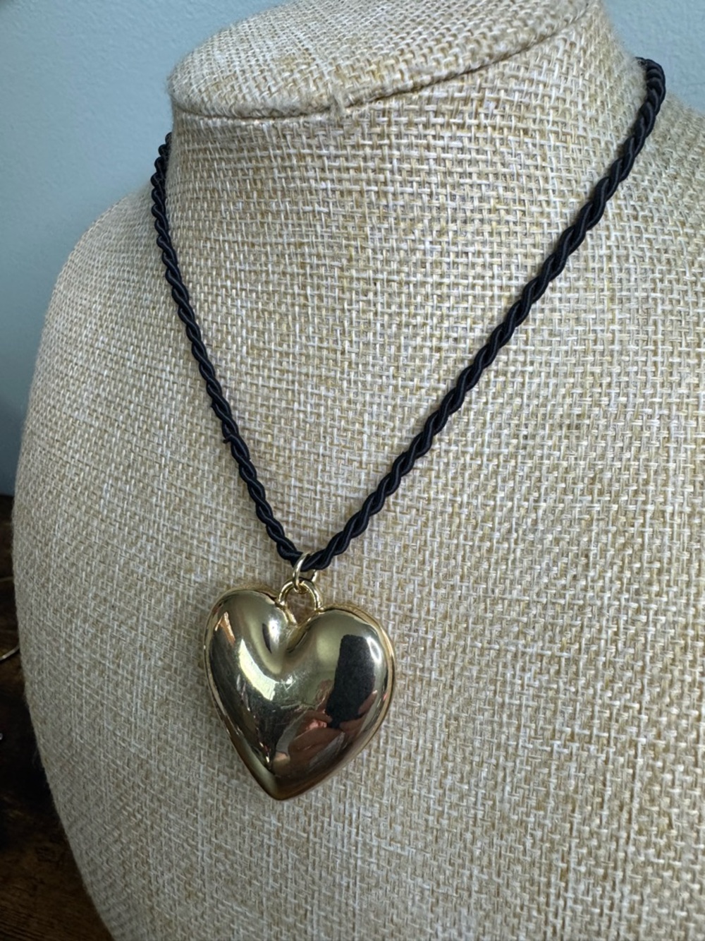 Pilgrim Gold Tone Puffy Heart Pendant on Black Twisted Cord - Picture 2 of 7